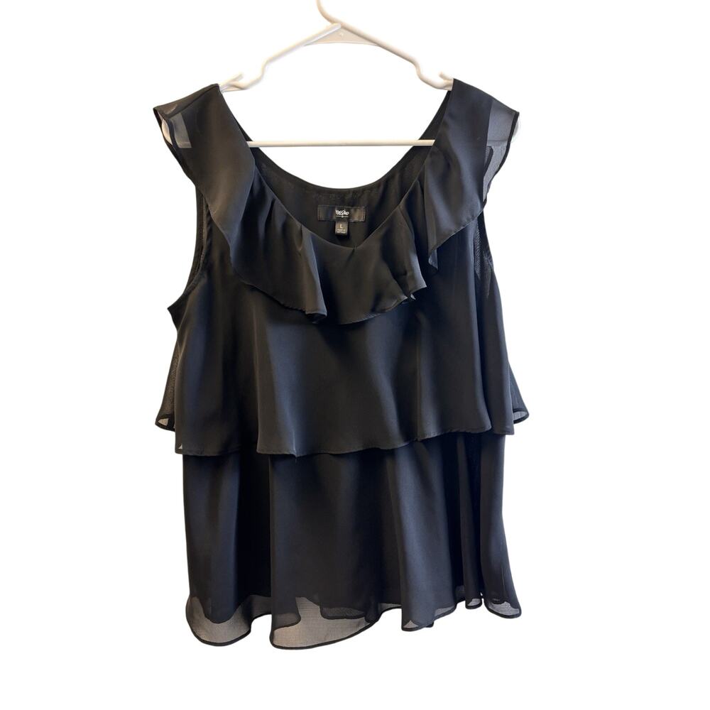 mossimo stretch black ruffle sleeveless tank top large